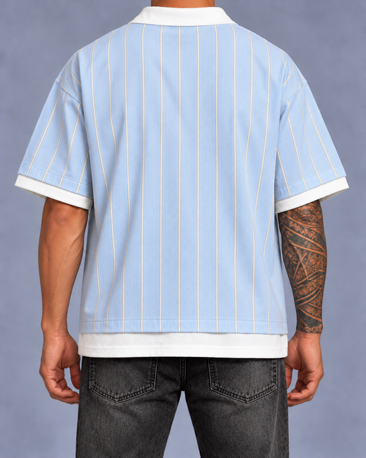 Polo Oversize Rayas Celeste