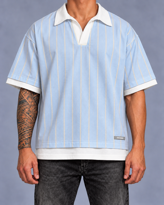 Polo Oversize Rayas Celeste